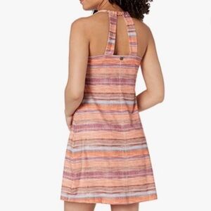 PrAna Cantine Halter Dress Orange Blue Strip Women’s Size M Active Mini Dress